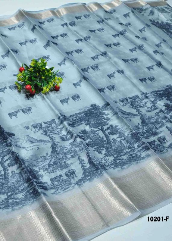 Kajal -10201-F Grey Color New Arrival Trending Organza Saree