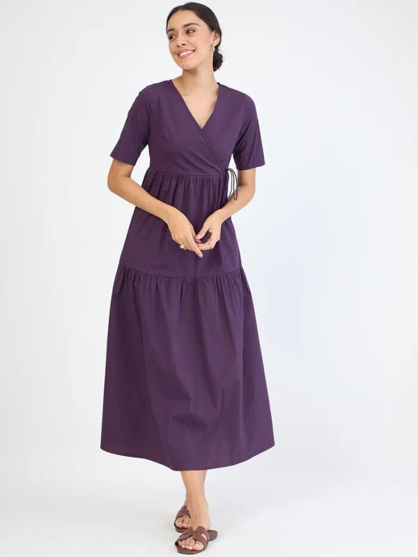 Deep Purple Poplin Tiered Maxi Dress