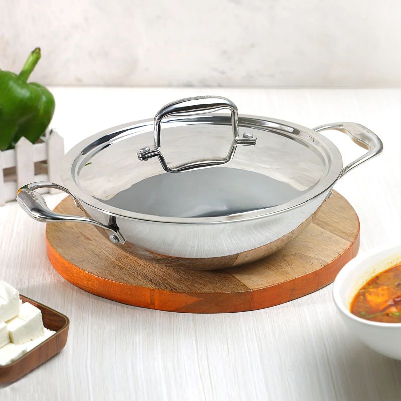 Vinod Platinum Triply Stainless Steel Kadai With Lid