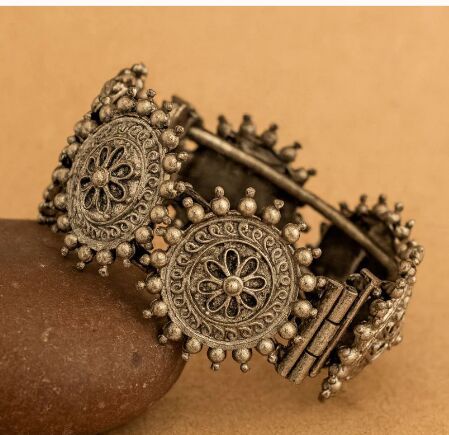 Rajwada Cuff: Silver Toned Adjustable Kada Traditional Ethnic
