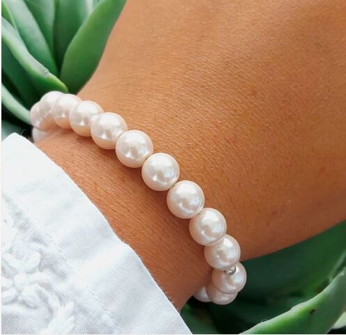 Soft Pink Pearl Bracelet, Color : Silver Formal, Casual