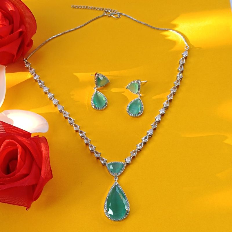 Elegant Green Cz Jewelry Set