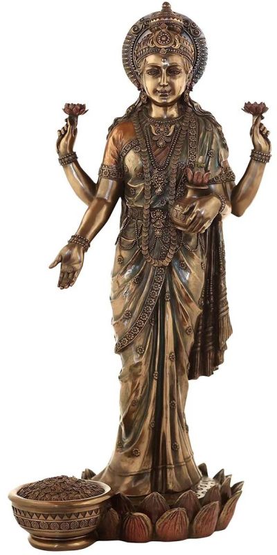 Lord Laxmi Standing Lotus Bronze Composite Statue