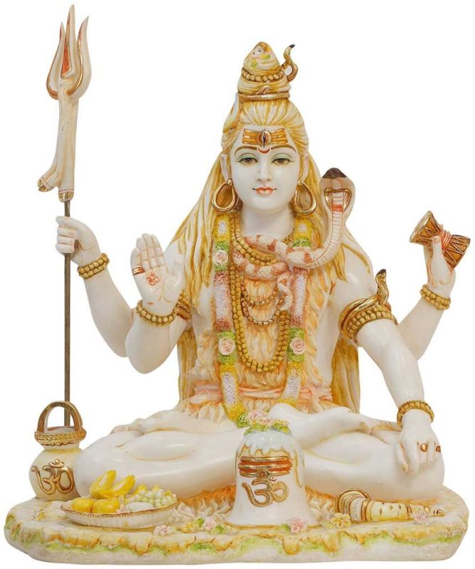 Lord Shiva Sitting Asana with Trishul Idol Made OF Soft Marble