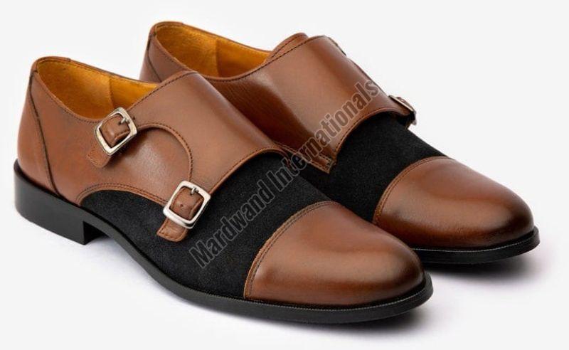 Mens Black and Brown Double Monk Strap Leather Shoes