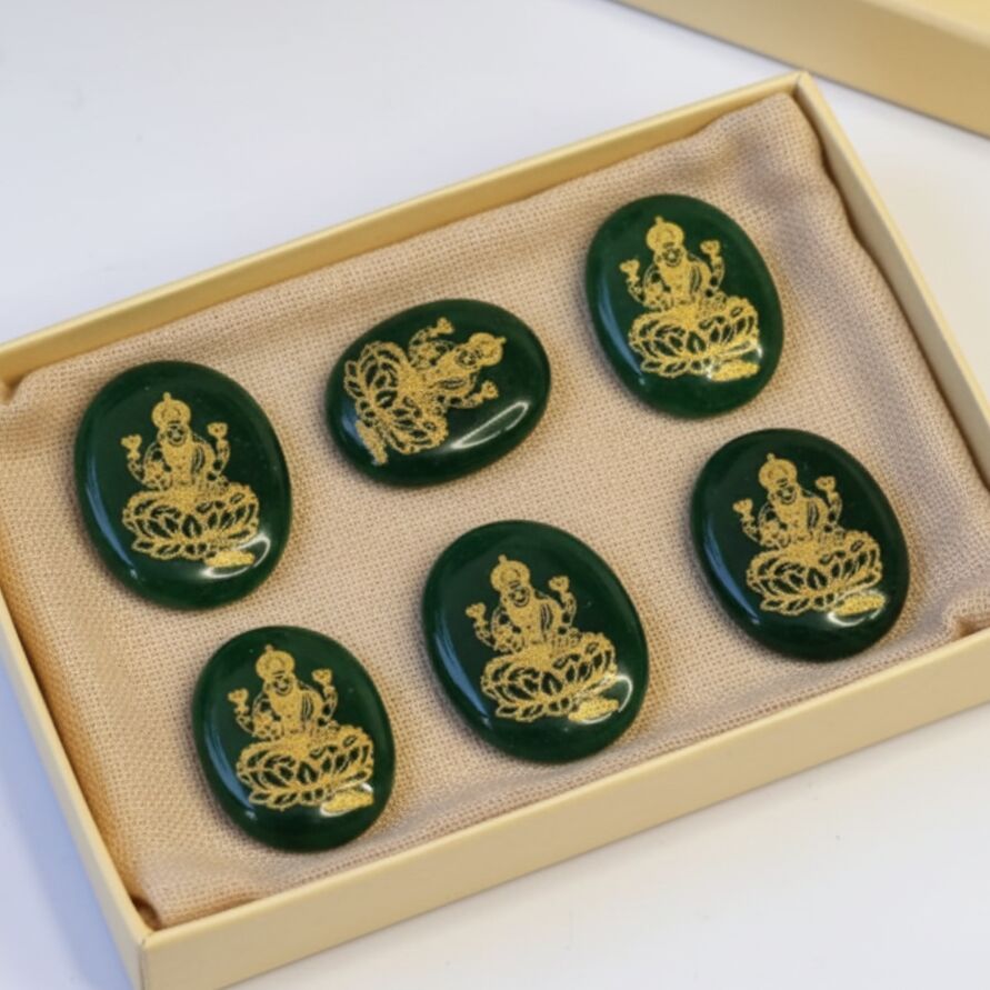 prosperity green aventurine lakshmi engraved pocket stone