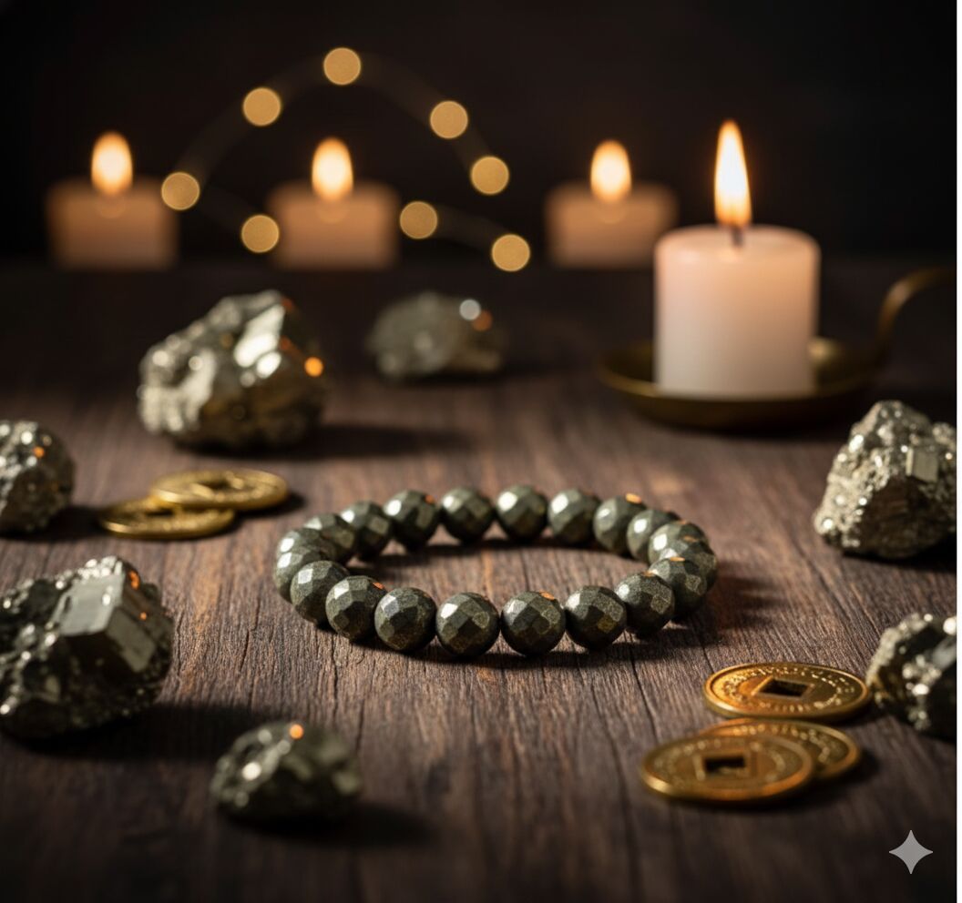 10mm Faceted Natural Pyrite Bracelet