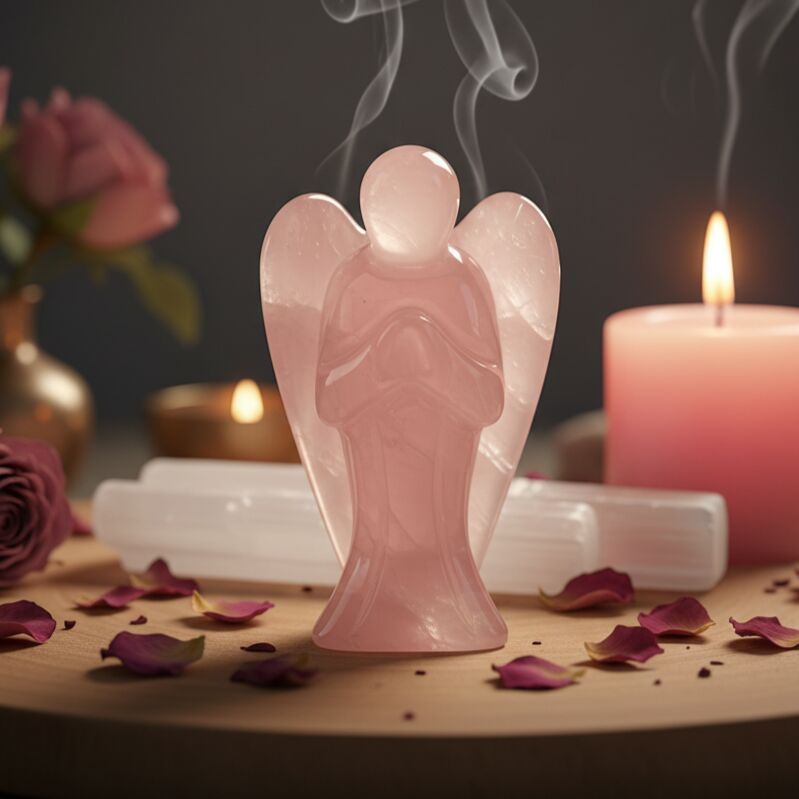 2 Inch Natural Rose Quartz Gemstone Angels