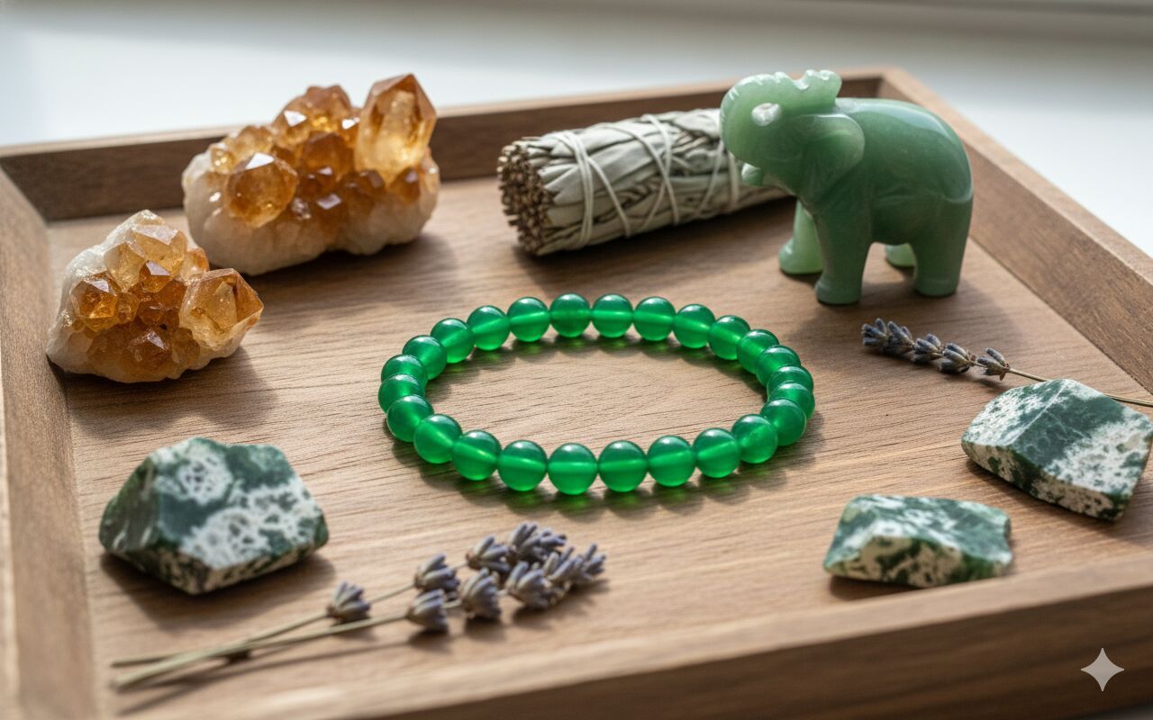 8mm Dyed Green Onyx Good Luck Beaded Bracelet