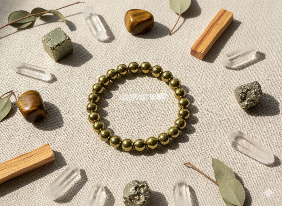 8mm Gold Coated Hematite Beaded Bracelet