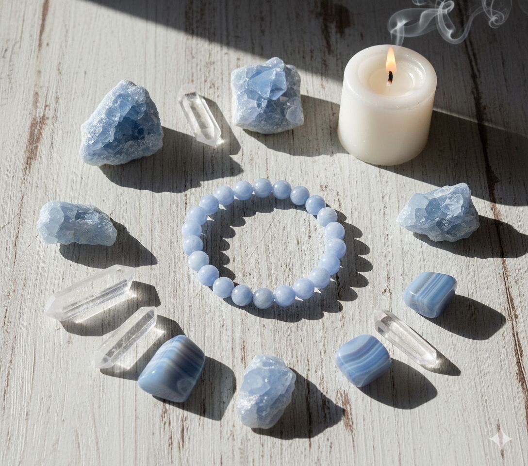 8mm Natural Angelite Beaded Bracelet