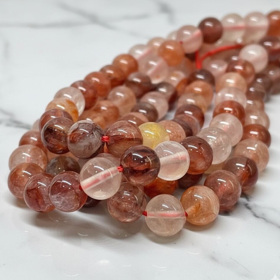 8mm Red Garden Quartz Smooth Round Beads Strand