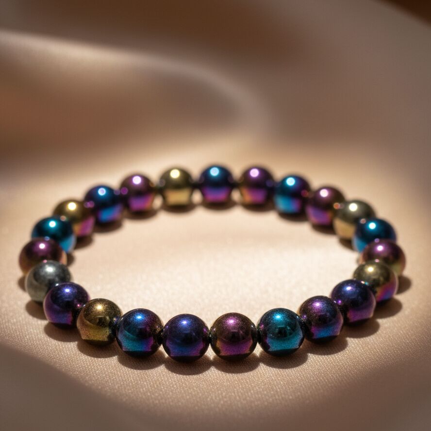 8mm Titanium Rainbow Aura Quartz Bracelet
