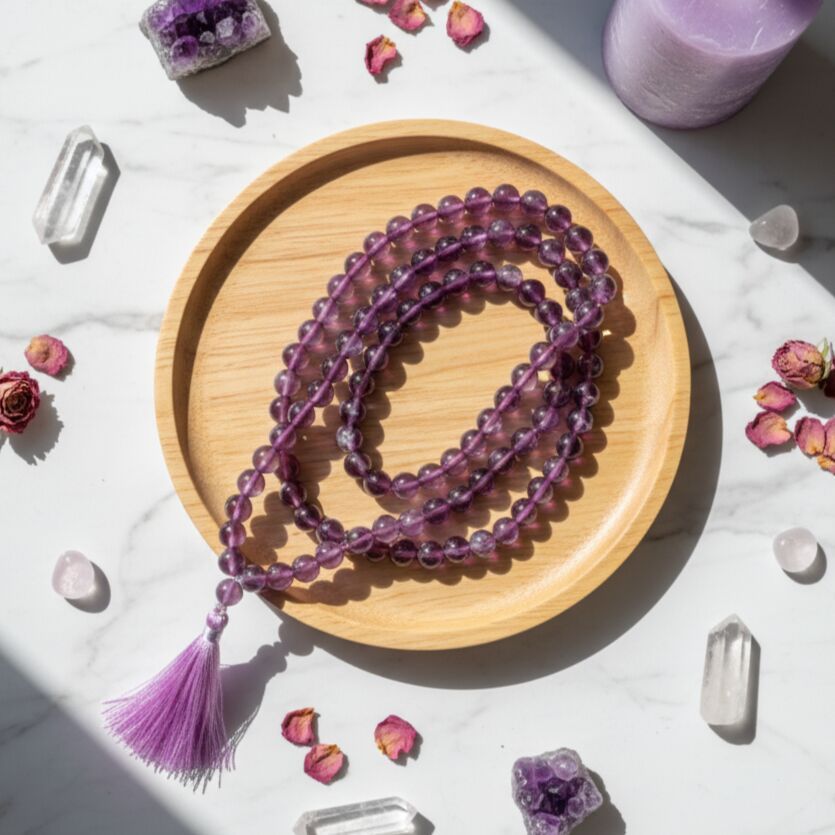 Stress Relief Natural Amethyst 108 Beads Japa Mala
