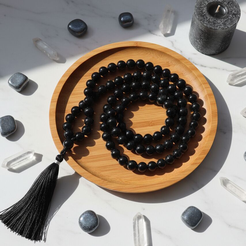 Natural Black Tourmaline 108 Beads Japa Mala