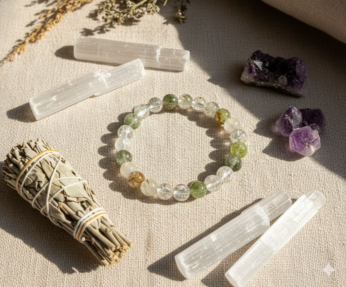 Natural Green Garden Quartz Beaded Bracelet