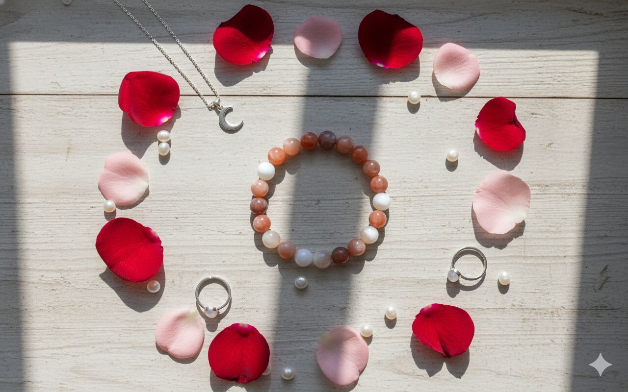 Natural Multi Moonstone Sunset Orange Beaded Bracelet