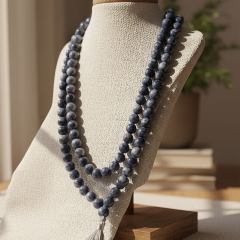 Natural Sodalite Intuition Communication 108 Beads Japa Mala