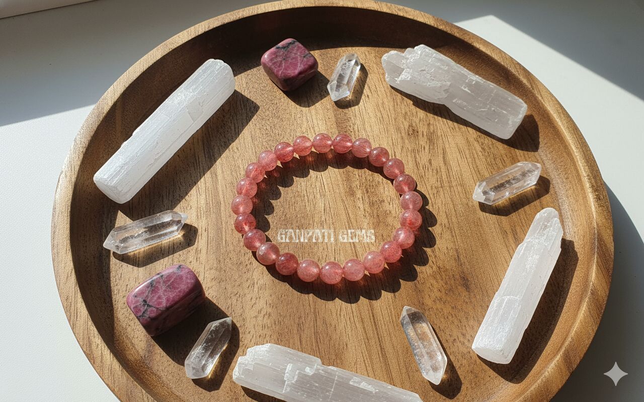 Natural Strawberry Quartz Beaded Bracelet