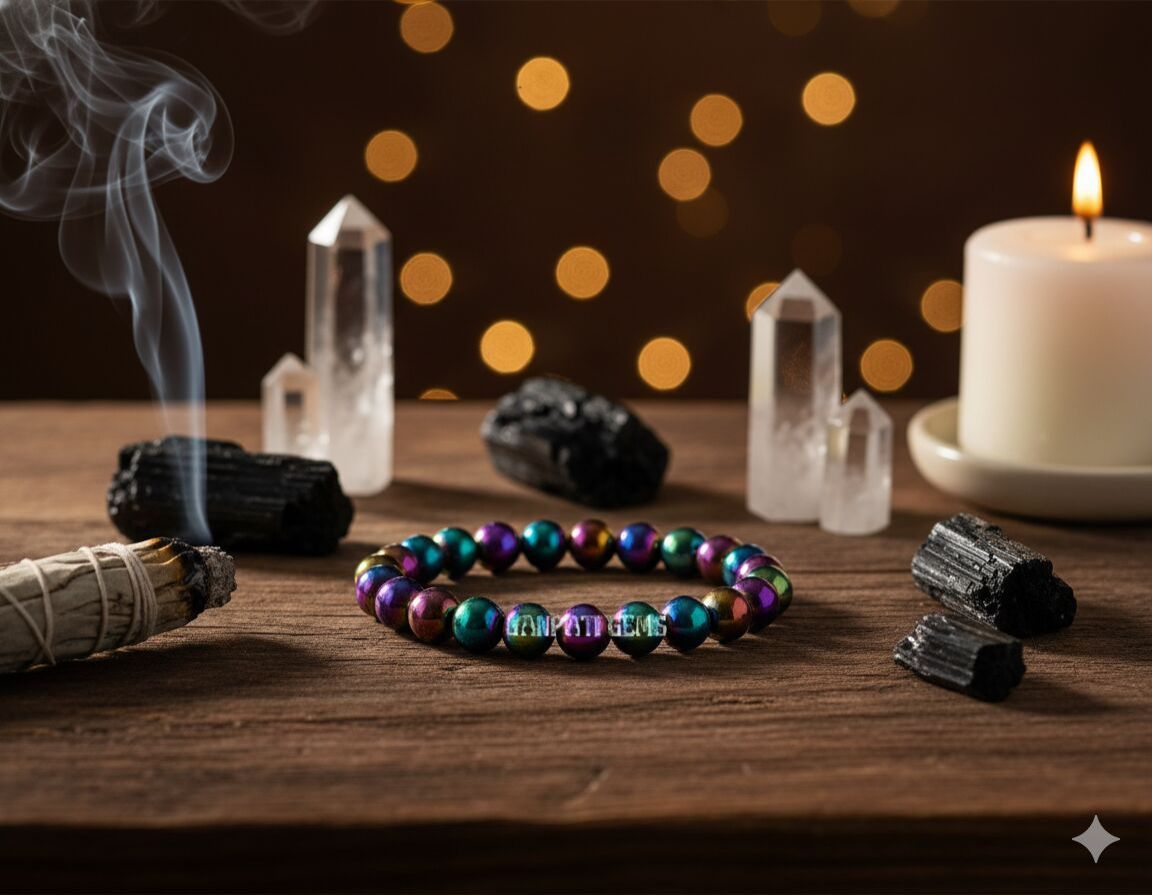 Rainbow Titanium Hematite Beaded Bracelet