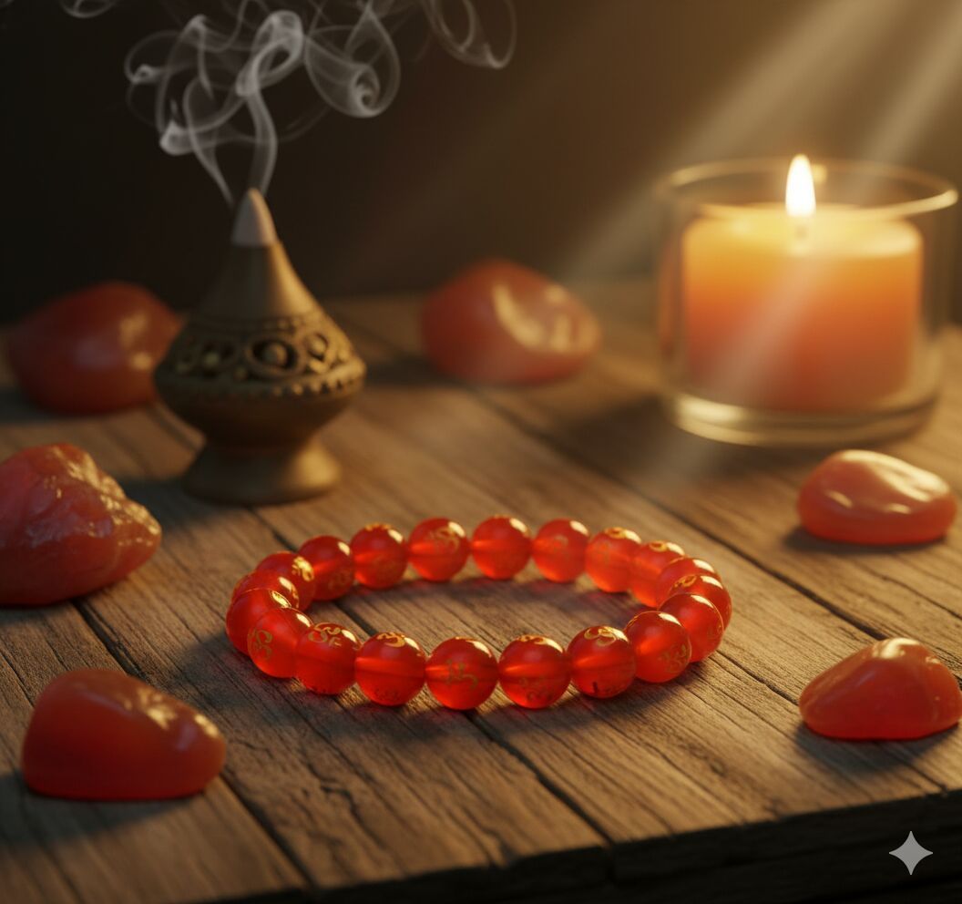 Wholesale Red Onyx Om Mantra Beaded Bracelet | Gold Printed, Carnelian Energy, Creativity & Vitality