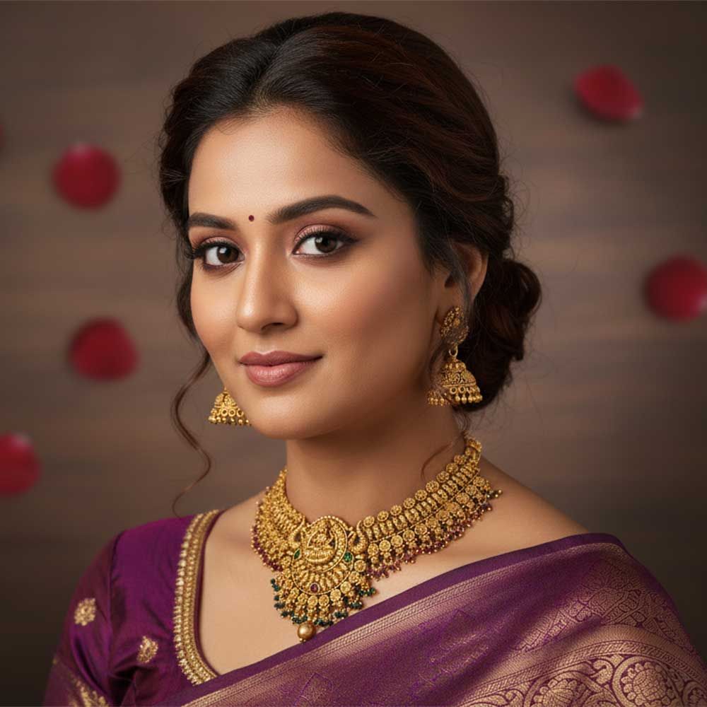 Temple Jewellery Rajwadi Polish Clustered Pearl Traditional Wear Temple Necklace Set