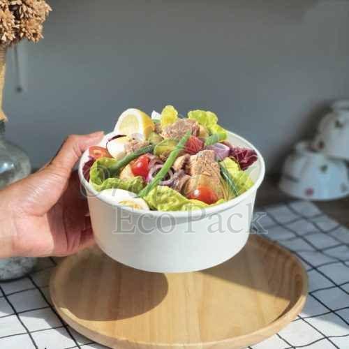 Plain 750ml White Round Paper Salad Bowl