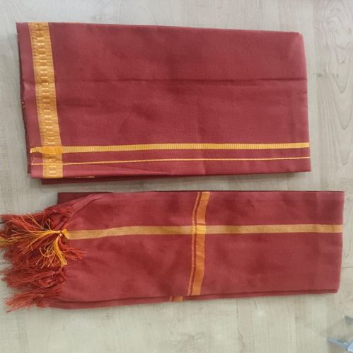 Maroon Cotton Dhoti With Towel