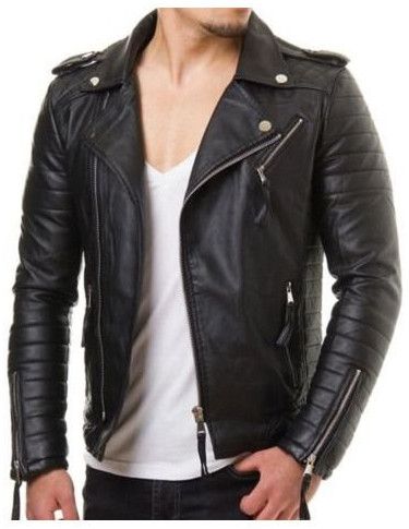 Polo Collar Black Men Pure Leather Jacket Small to XXL
