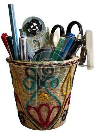 Handcrafted Jute Pen Stand, Color : Multicolor for Desk Organizer