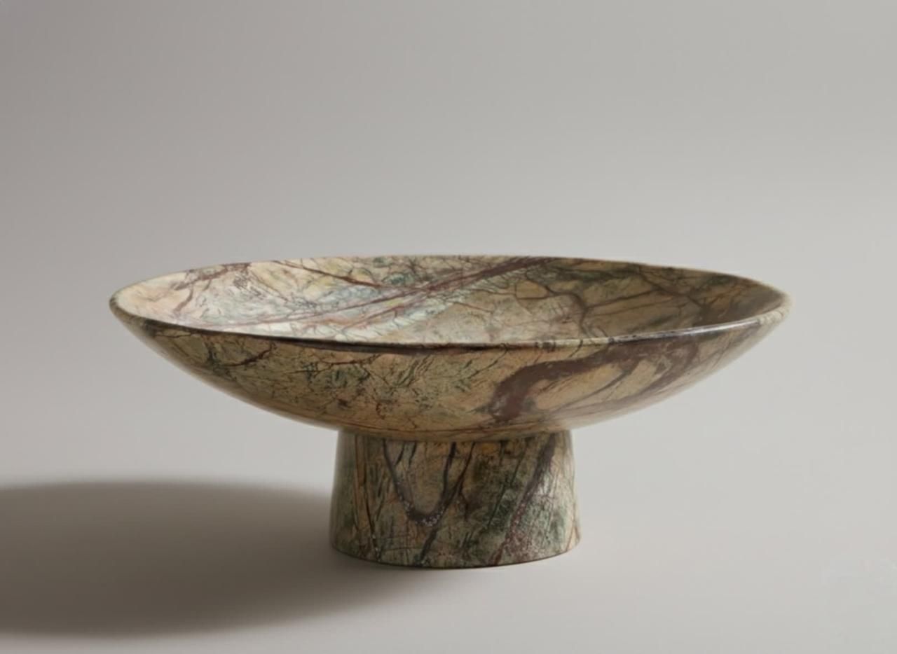 Earth Tone Marble Pedestal Bowl
