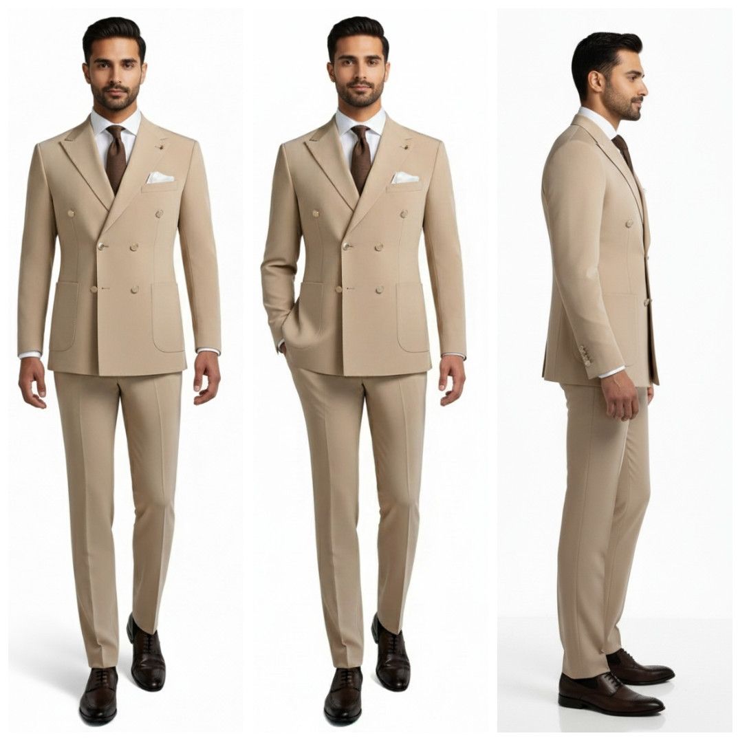 Mens Beige Party Wear Two Piece Suit