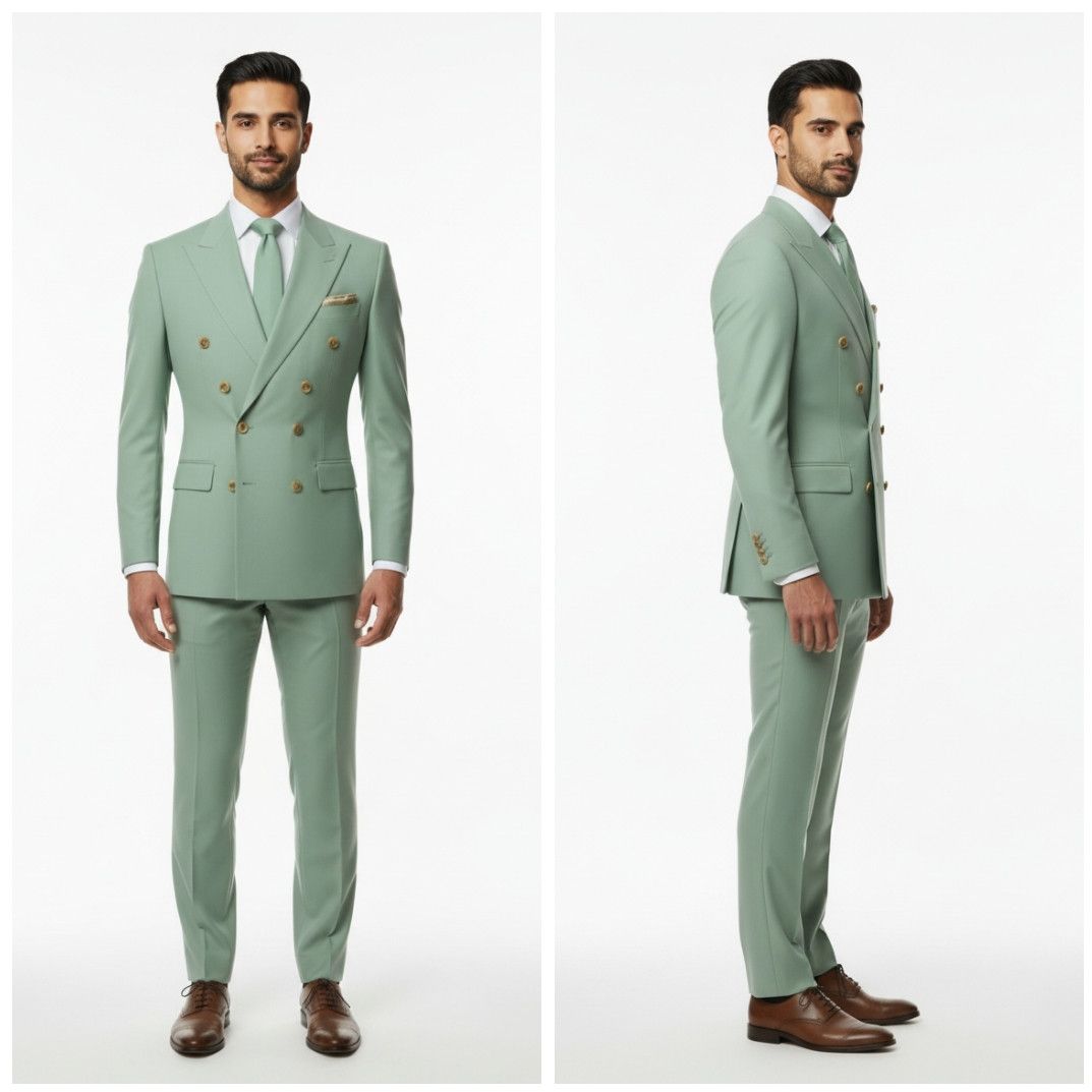 Mens Pista Green Party Wear Two Piece Suit