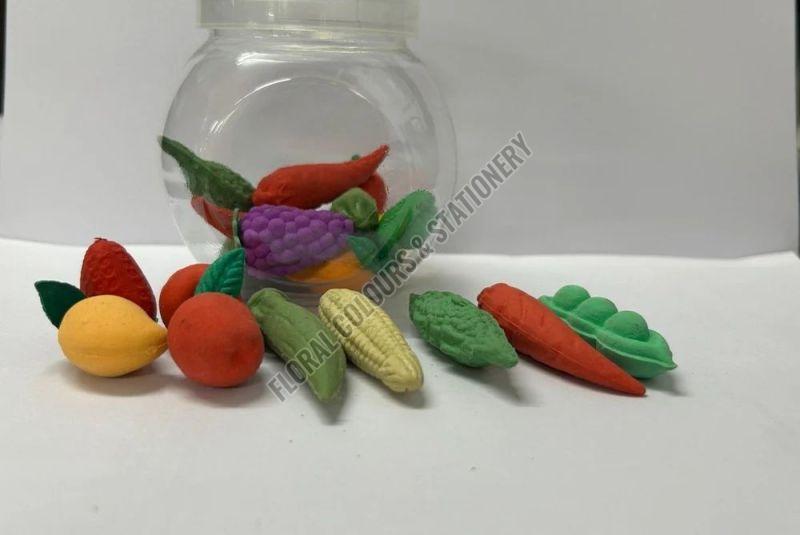 3D Fruit & Veggie Rubber Eraser Jar