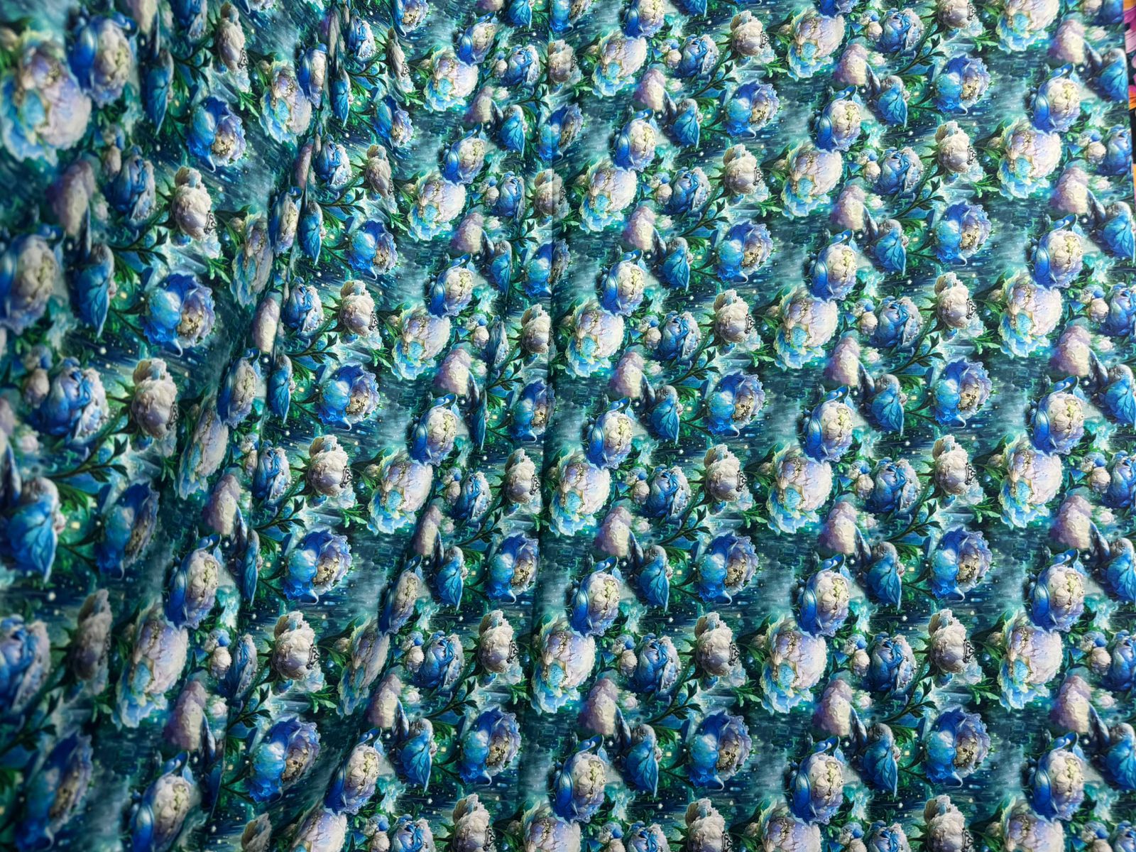 Blue Cotton Floral Printed Fabric