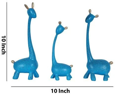 Zart Polyresin Color Coated Giraffe Family Showpiece, Color : Blue