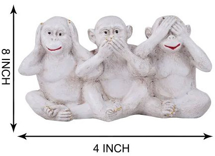 Set Of 3 White Polyresin Monkey Statue