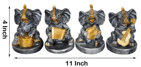 Zart Polyresin Color Coated Set Of 4 Elephant Musical Showpiece