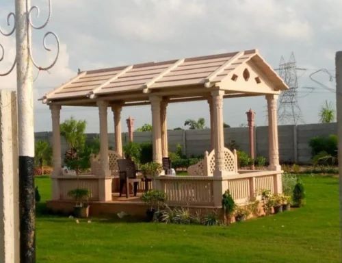 Polished Light Pink Sandstone Gazebo, Shape : Rectangular for Garden