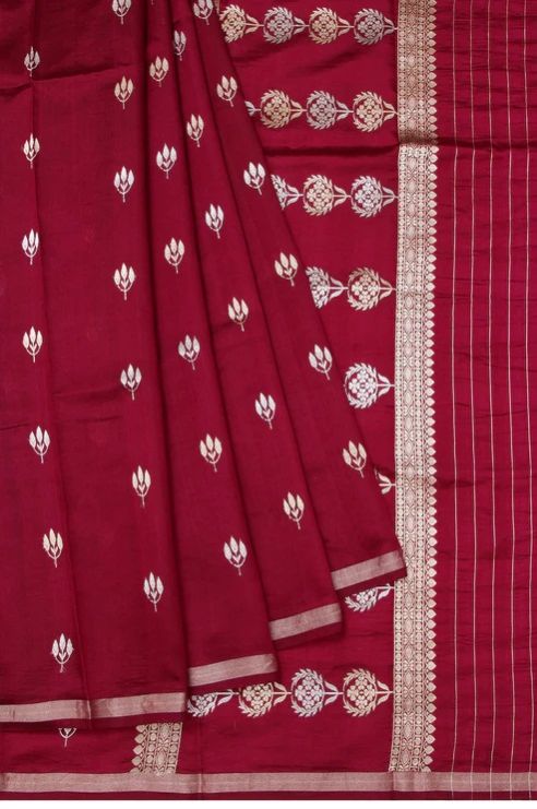 Magenta Chiniya Silk Saree With Gold Zari Border