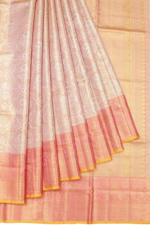 Peach Kanchipuram Women Silk Saree With Gold Zari