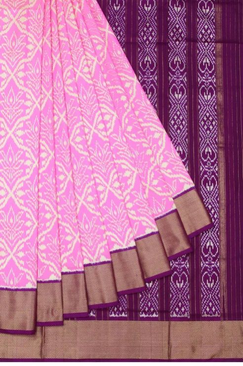 Pink Ikat Women Silk Saree With Pink Blouse