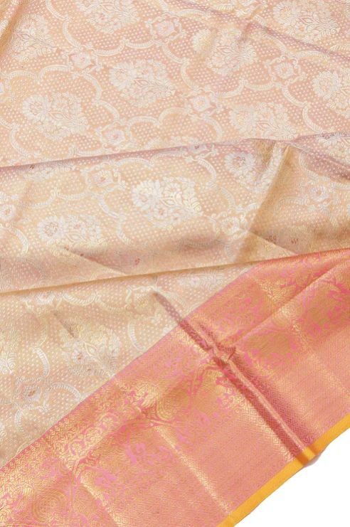 Peach Kanchipuram Silk Women Saree With Gold Zari