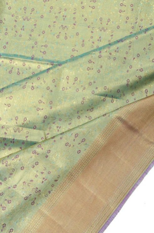 Sea Green Kanchipuram Tissue Silk Women Saree With Gold Zari Moghul Design and Flower Jaal