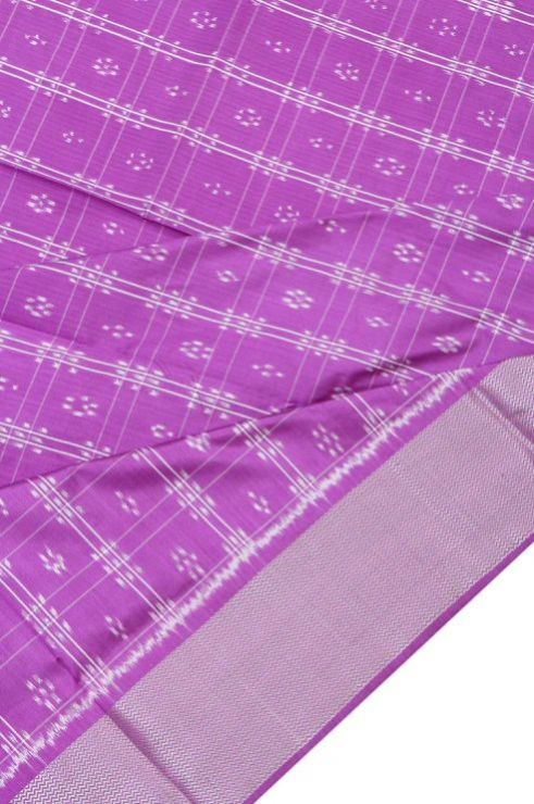 Lavender Ikat Women Silk Saree With Silver Zari and Chevron Pattern