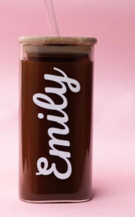 Personalized Square Glass Tumbler With Wooden Lid