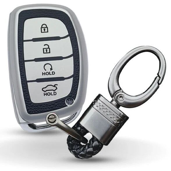 Hyundai TPU (Artificial) Leather Key Cover and Keychain (Type 4)