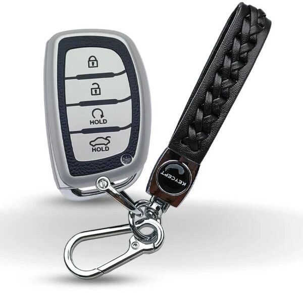 Hyundai TPU (Artificial) Leather Key Cover and Keychain (Type 5)