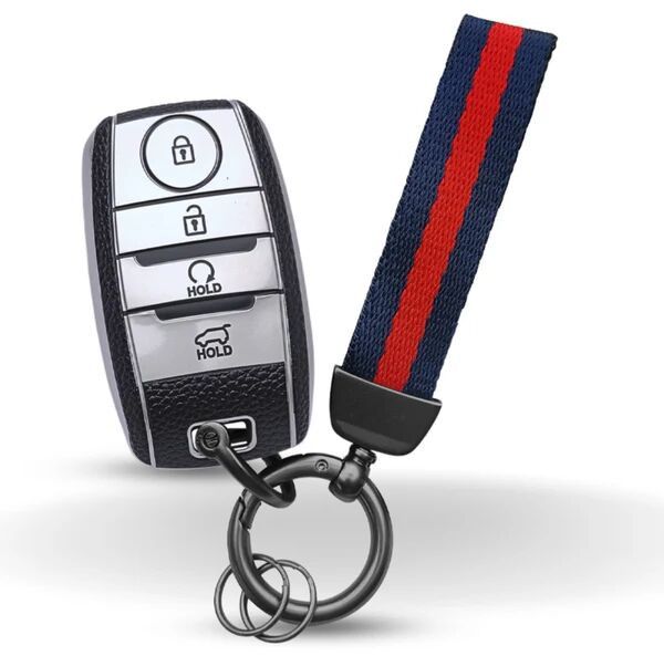 Kia TPU (Artificial) Leather Key Cover With Keychain (Type 7)