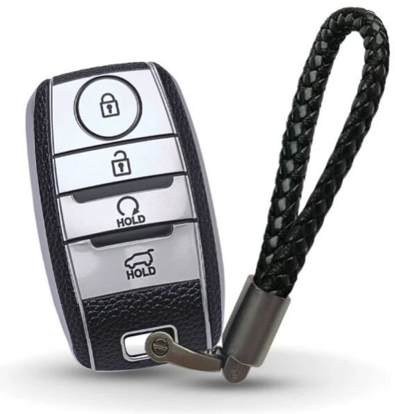 Kia TPU (Artificial) Leather Key Cover With Keychain (Type 6)